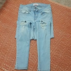 Blue Hight Waisted Jeans with Knee Rips